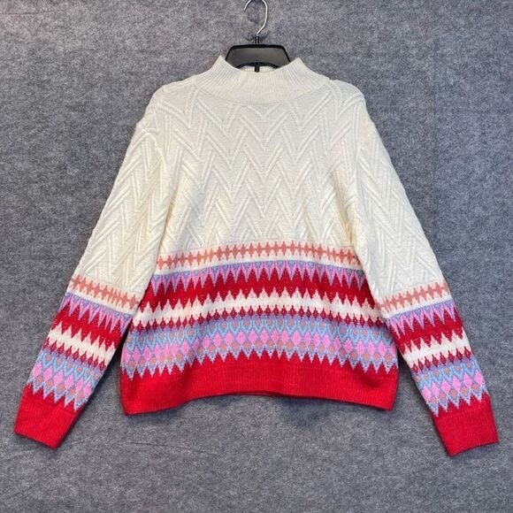 NWT ST. JOHN'S BAY Sweater Women’s XL Multicolor Fair Isle Cable Knit Pullover - Picture 4 of 16